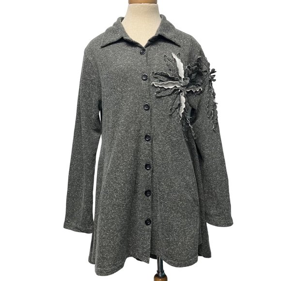 Avani del Amour XL Gray Lagenlook Boho 3D Textile Art Appliqued Knit Jacket - Picture 2 of 11